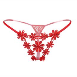 Sexy Lingerie Crotchless Women's Panties Lace Bowknot G-strings Thongs Temptation Erotic Women Underwear Intimate Underpant (Color: 70--red)